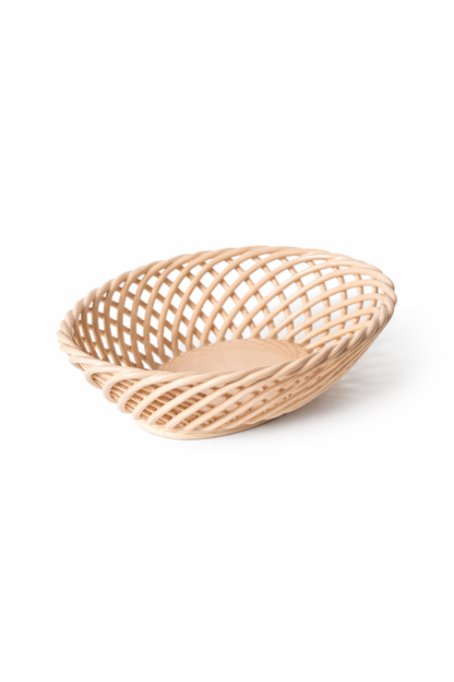 Glazed Porcelain Hand-Woven Small Oval Basket