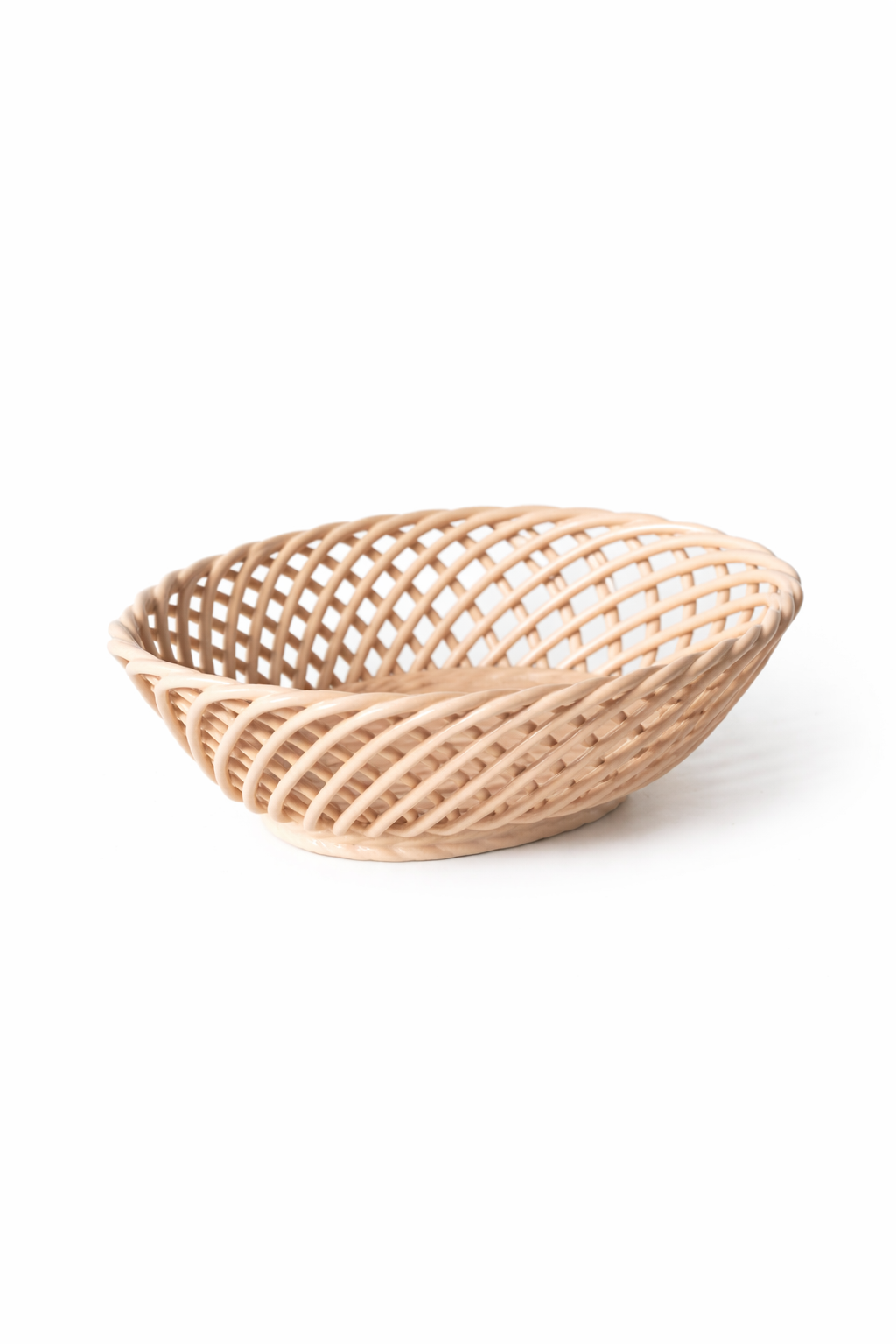 Glazed Porcelain Hand-Woven Small Oval Basket