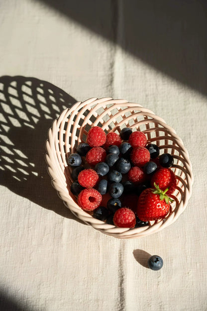 Glazed Porcelain Hand-Woven Small Oval Basket
