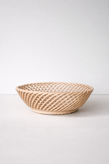 Glazed Porcelain Hand-Woven Round Basket