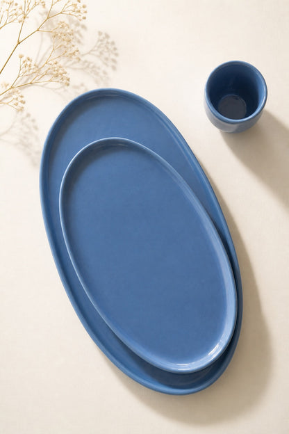 Forget-me-not Blue -  Porcelain Oval Serving Platter.