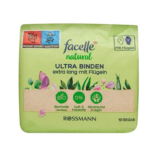 Facelle Extra Long Natural Ultra-Thin Menstrual Pads - 10 Count