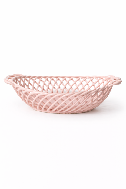 Glazed Porcelain Hand-Woven Oval Basket