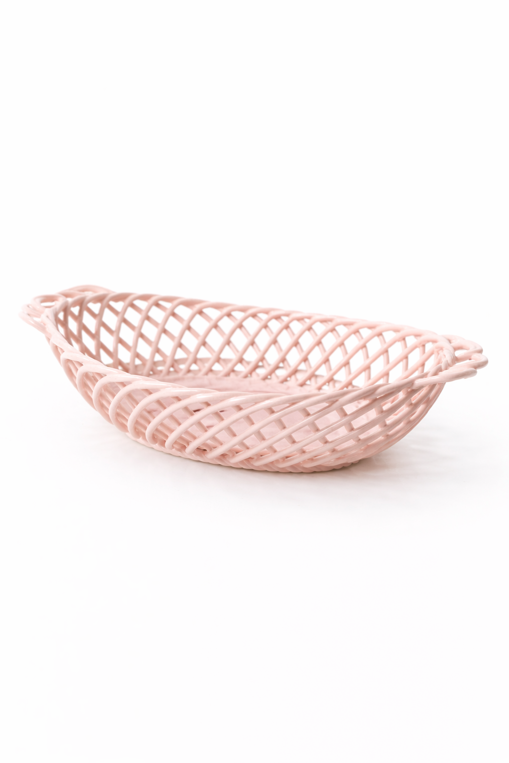 Glazed Porcelain Hand-Woven Oval Basket