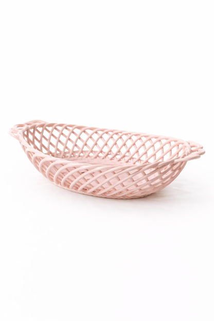 Glazed Porcelain Hand-Woven Oval Basket