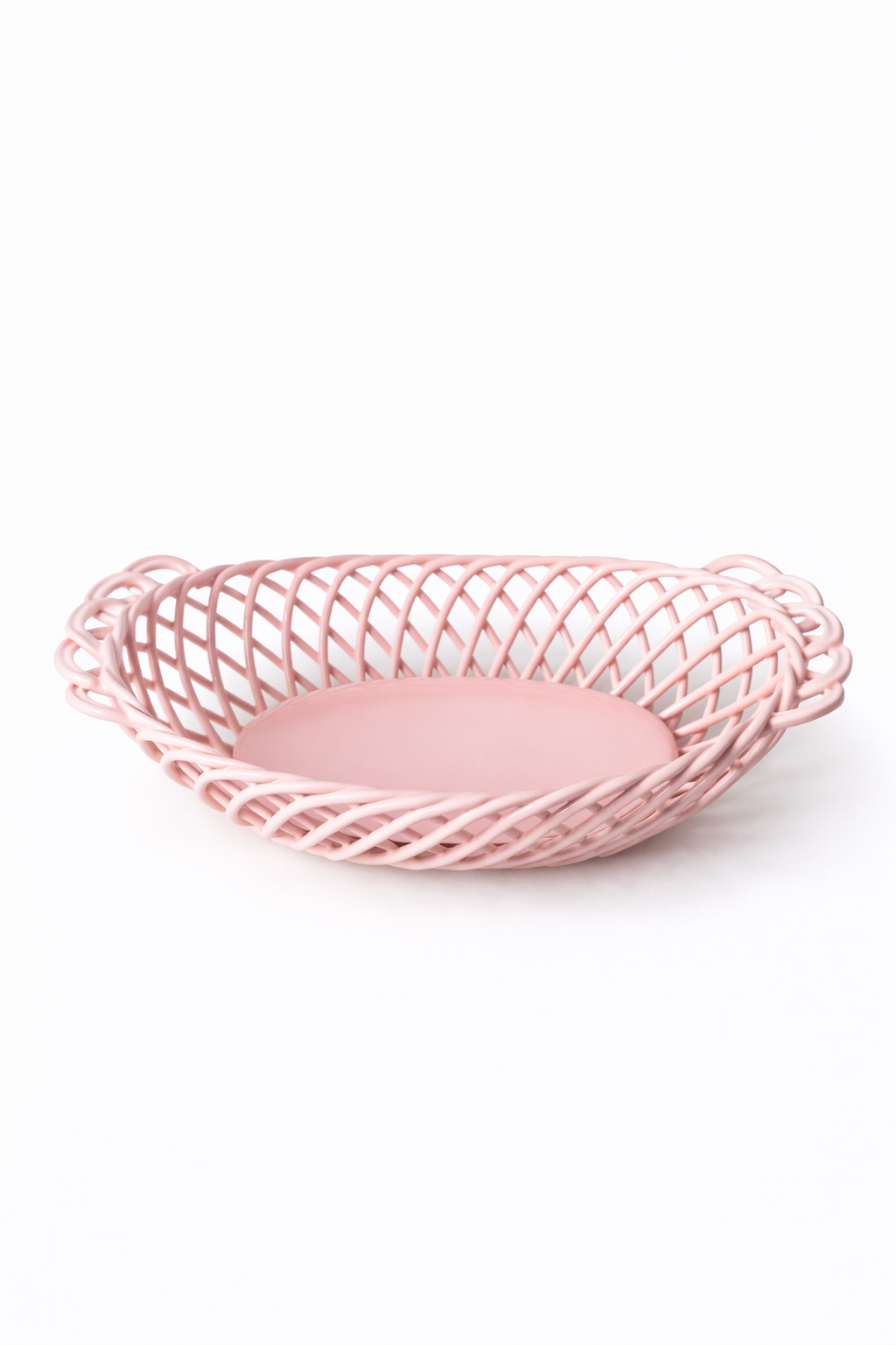 Glazed Porcelain Hand-Woven Oval Basket