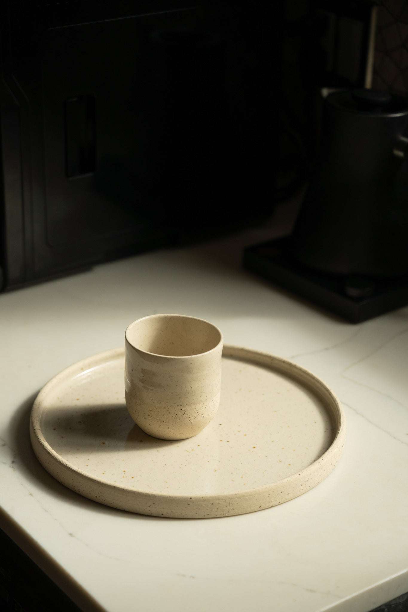 Rustic White Speckled Stoneware - Handmade Small Coffee Cup