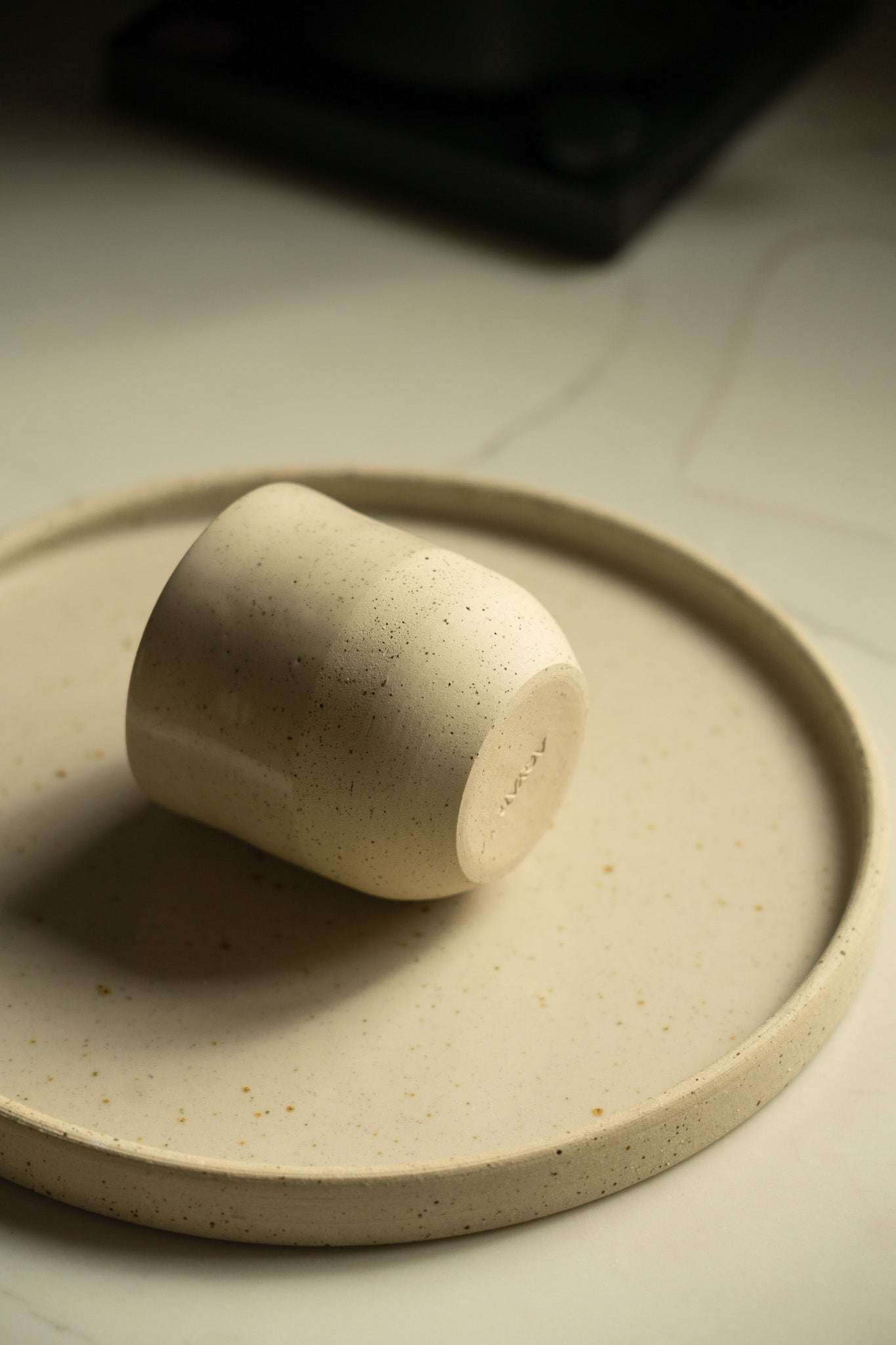 Rustic White Speckled Stoneware - Handmade Small Coffee Cup