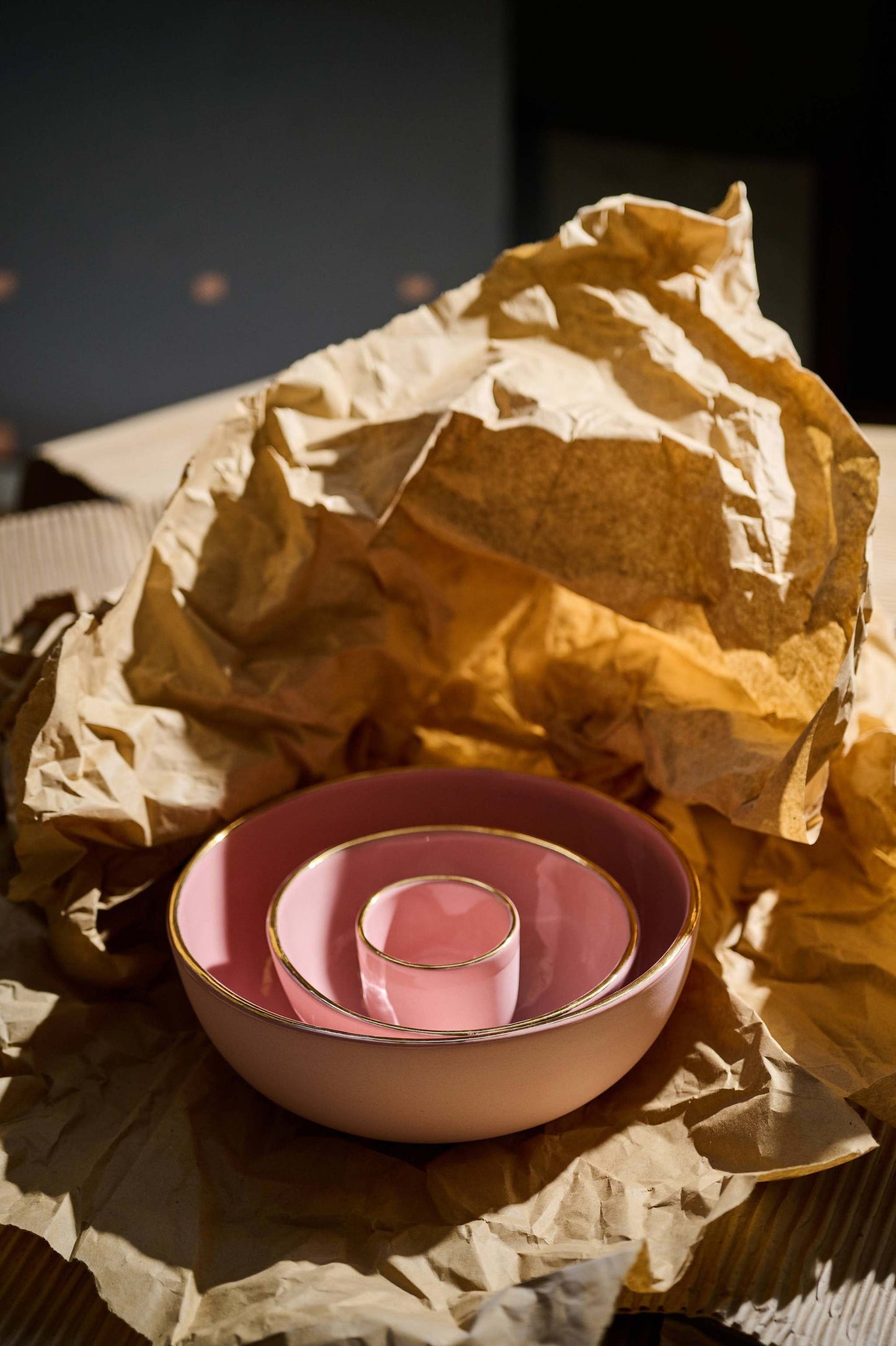 Powder Pink w/ Gold Rim - Porcelain Bowl