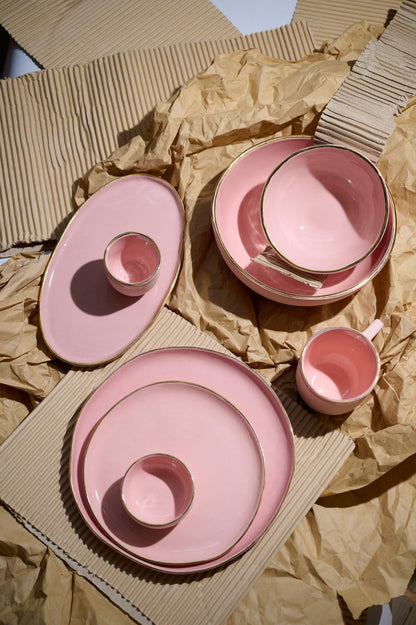 Powder Pink w/ Gold Rim - Oval Porcelain Serving Platter