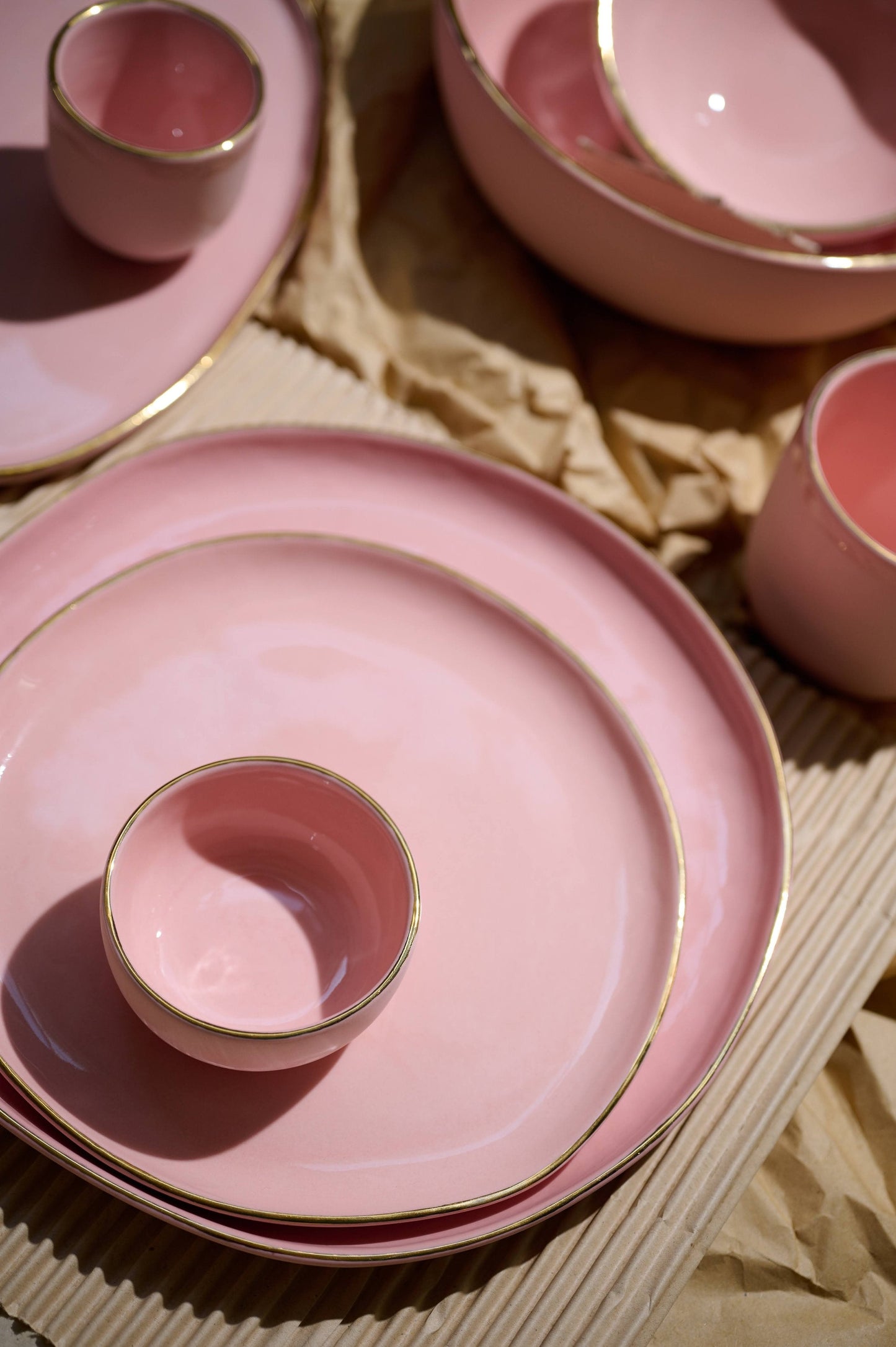 Powder Pink w/ Gold Rim - Porcelain Dinner Plates