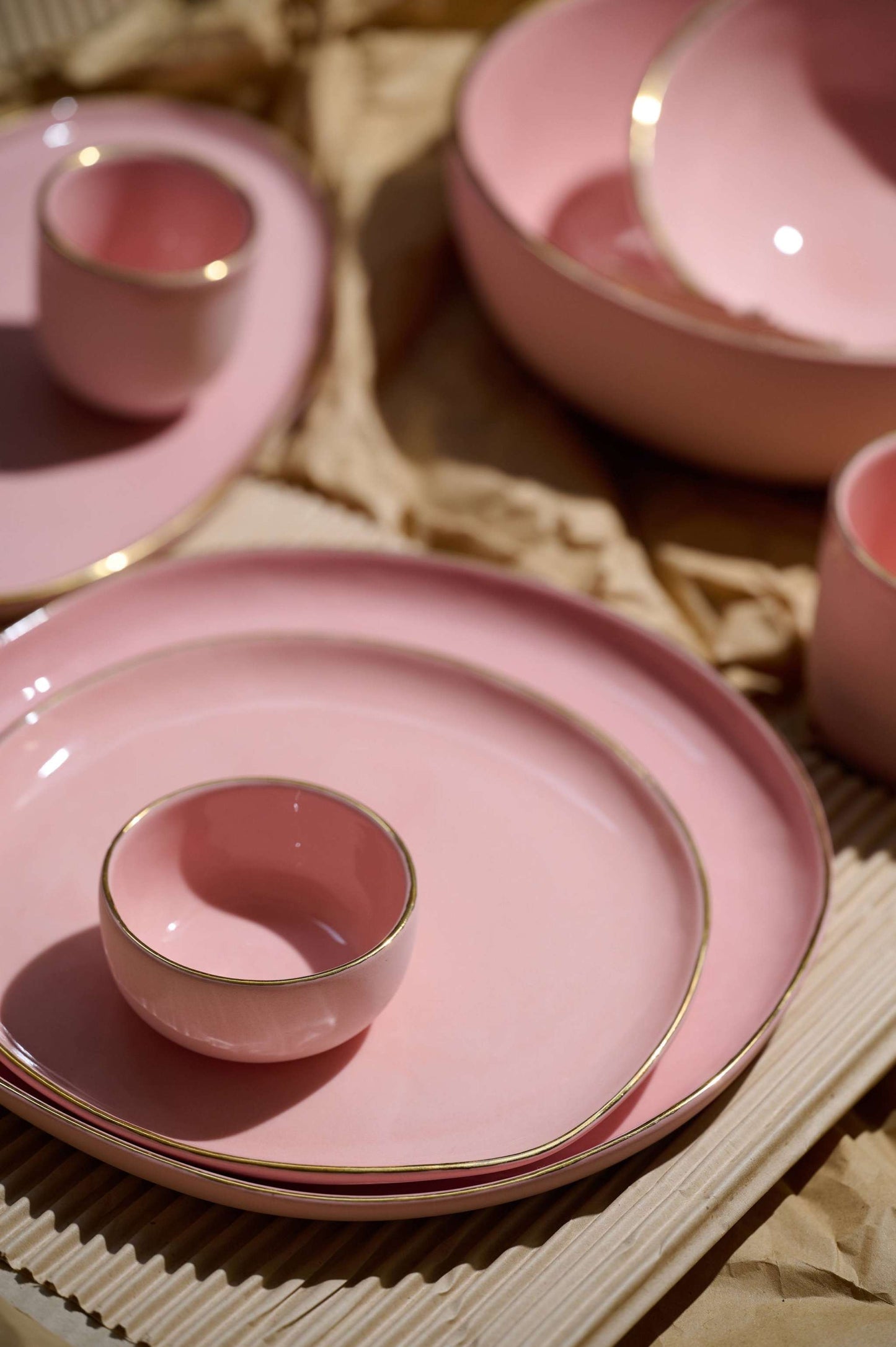 Powder Pink w/ Gold Rim - Porcelain Dinner Plates