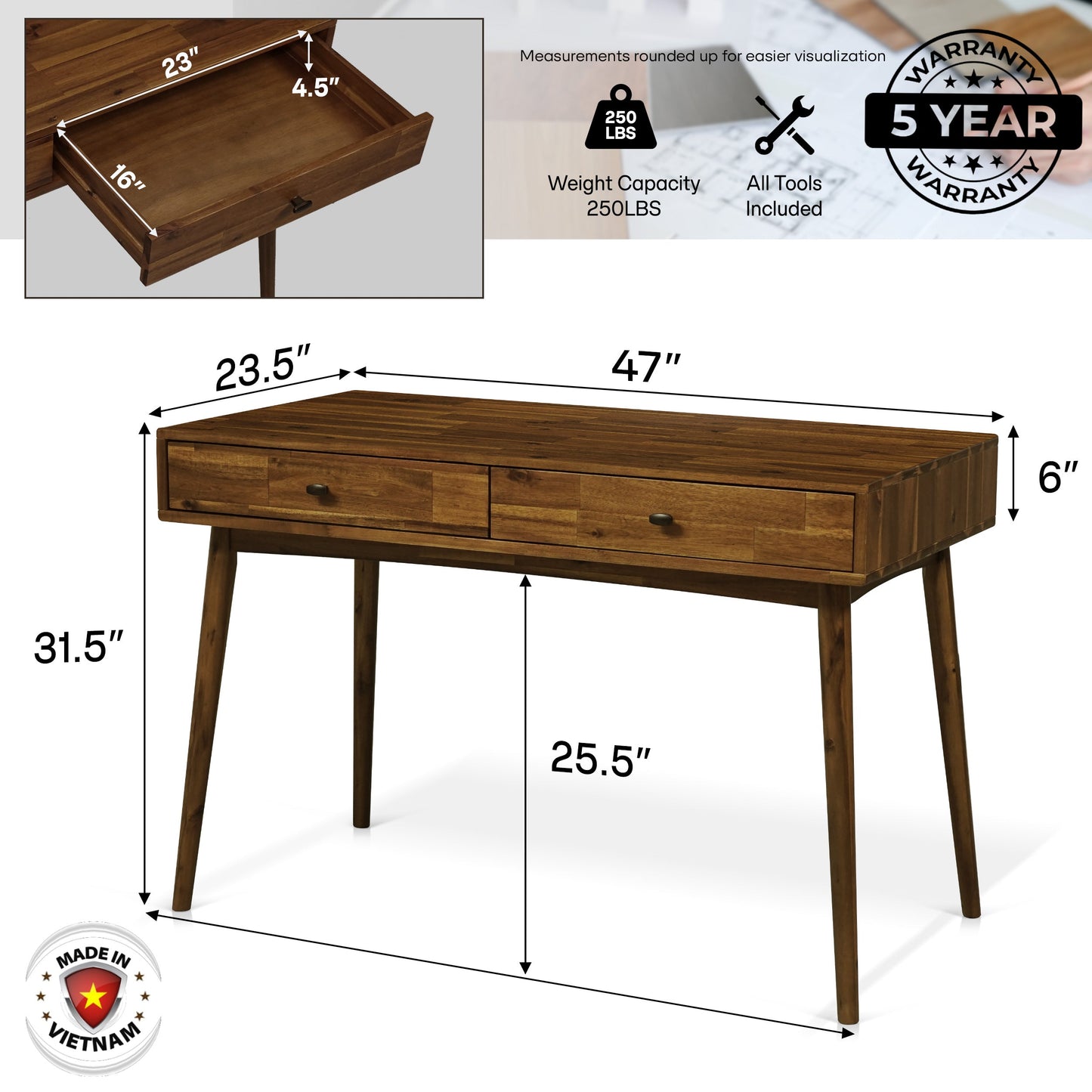 Lagom Solid Acacia Wood Desk