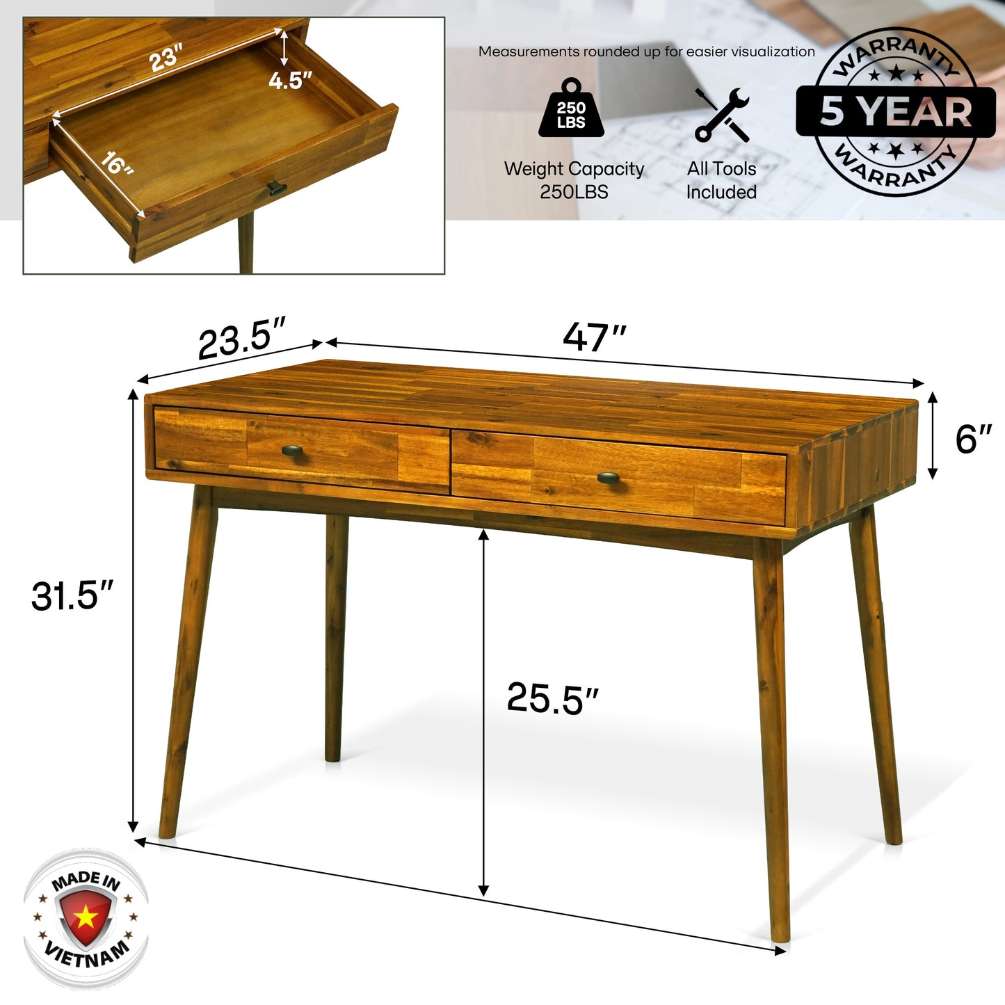 Lagom Solid Acacia Wood Desk