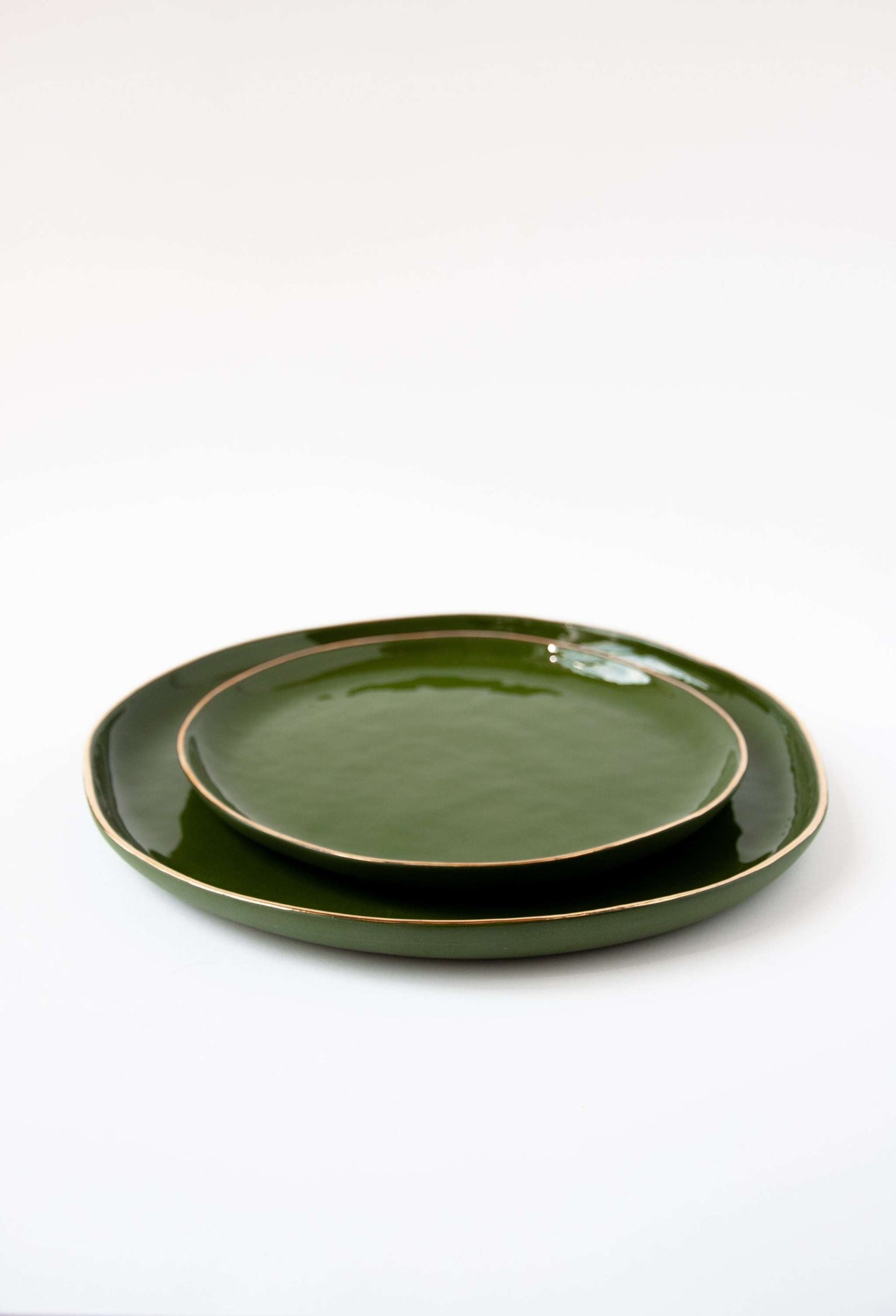 Green w/ Gold Rim - Porcelain Dinner Plates