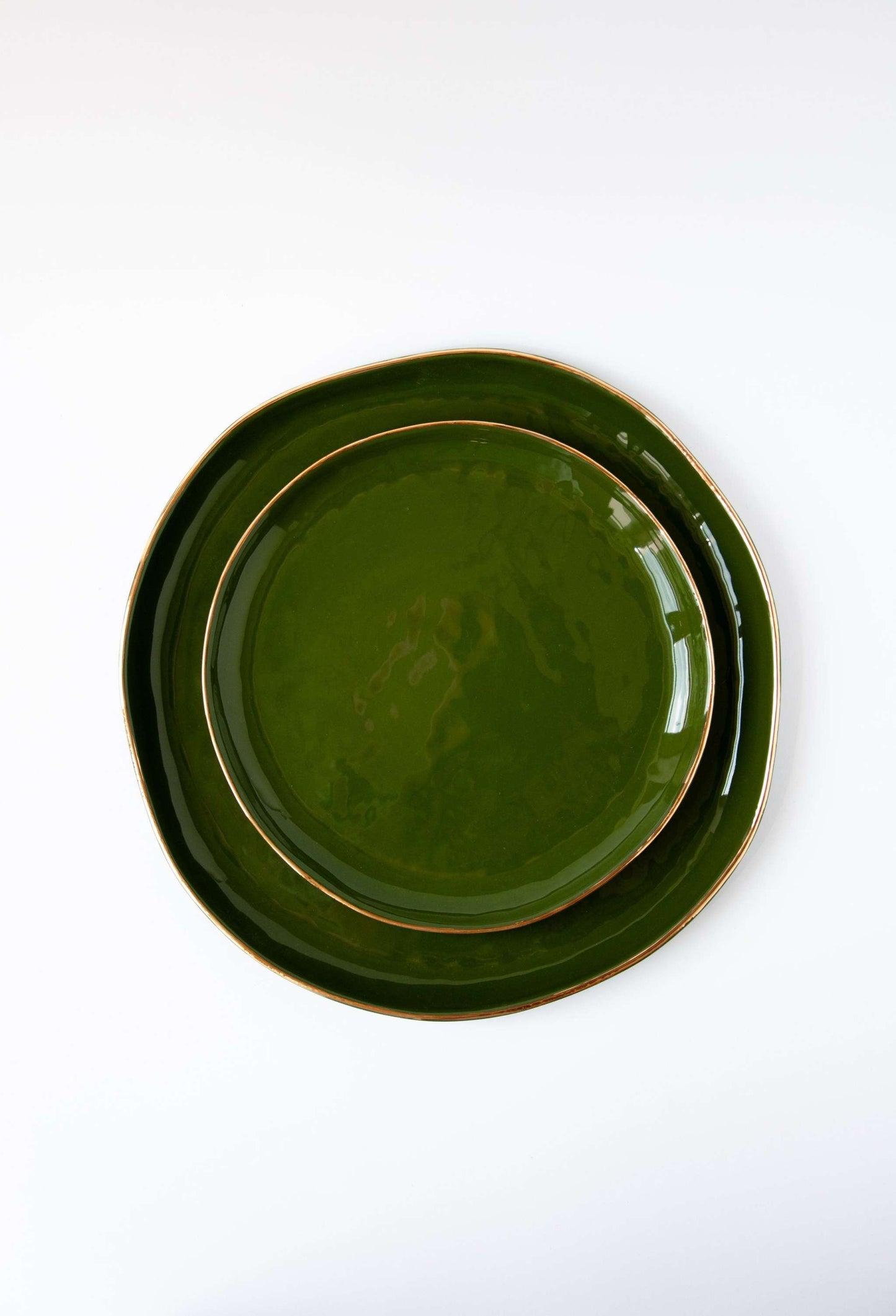 Green w/ Gold Rim - Porcelain Dinner Plates