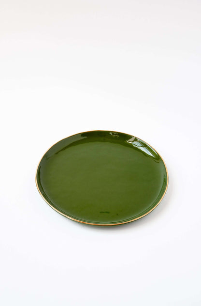 Green w/ Gold Rim - Porcelain Dinner Plates