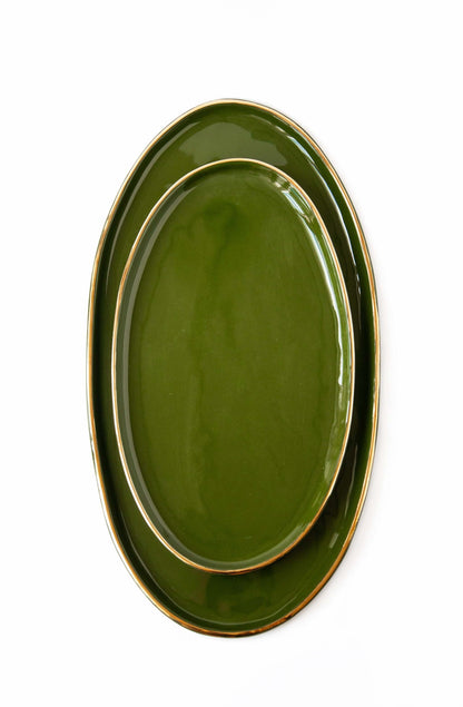 Green w/ Gold Rim - Oval Serving Platter