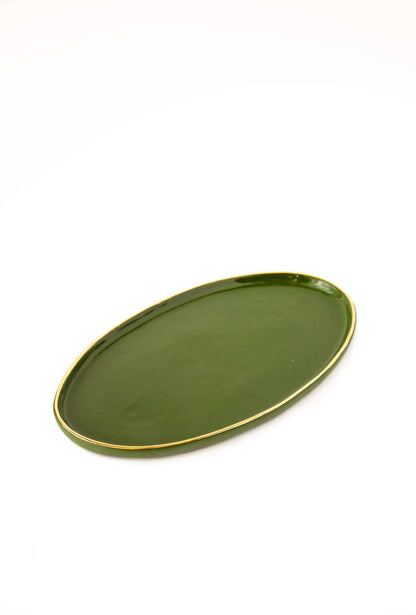 Green w/ Gold Rim - Oval Serving Platter