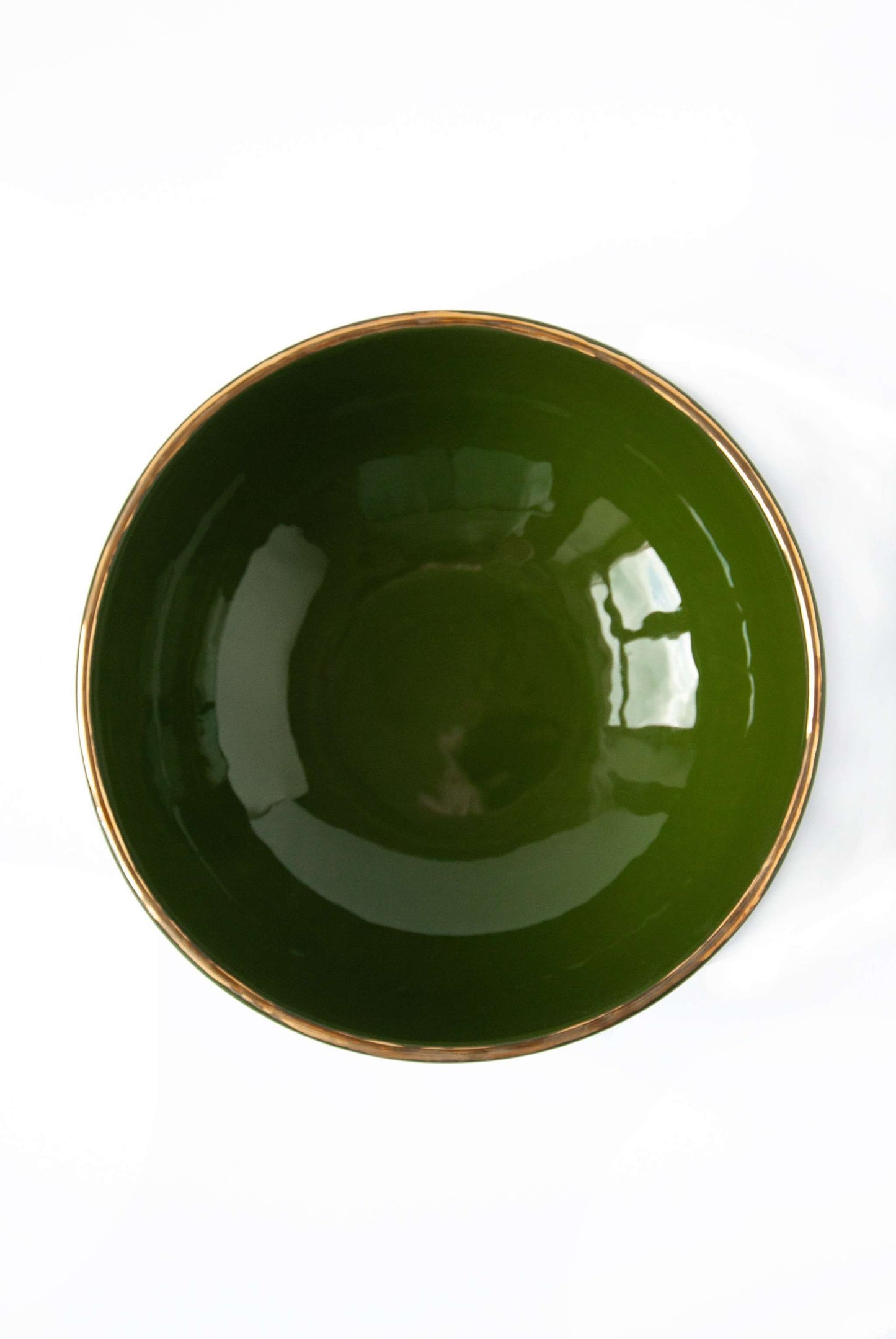 Green w/ Gold Rim - Porcelain Salad Bowl