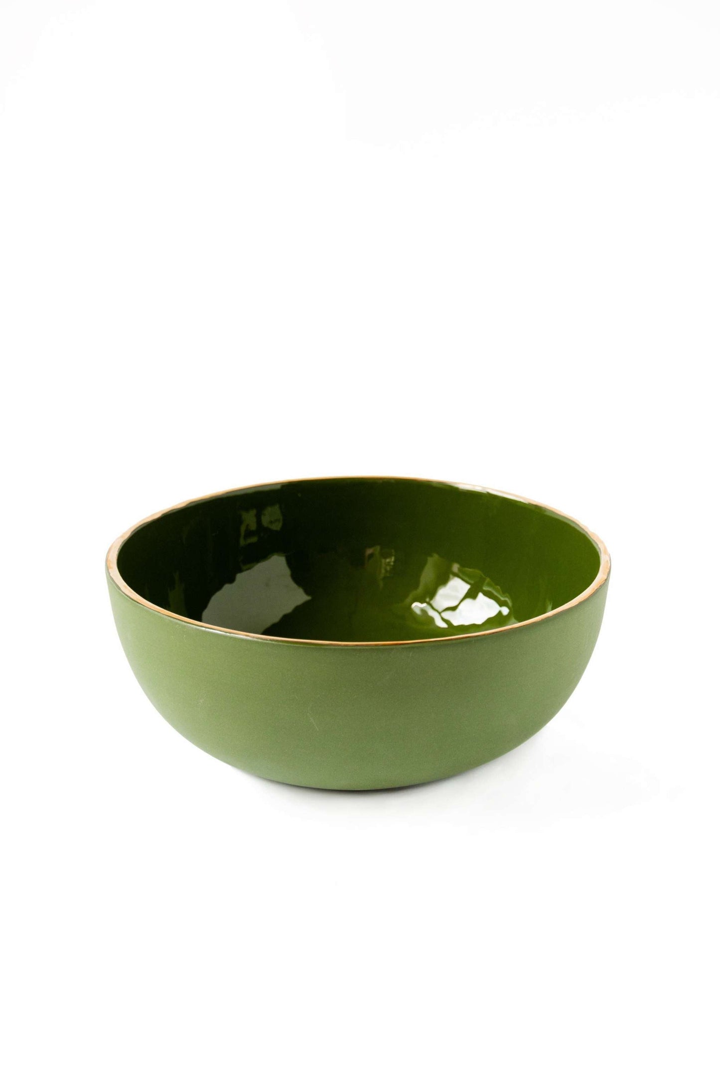 Green w/ Gold Rim - Porcelain Salad Bowl