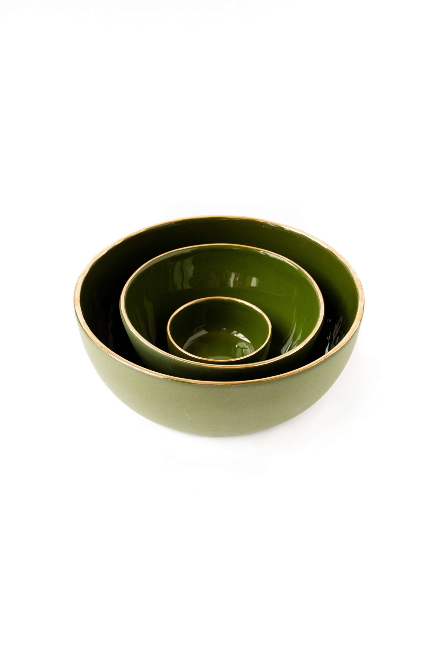 Green w/ Gold Rim - Porcelain Salad Bowl