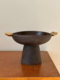 Pumpernickel w/ Gold Leaves - Stoneware Pedestal Fruit Bowl