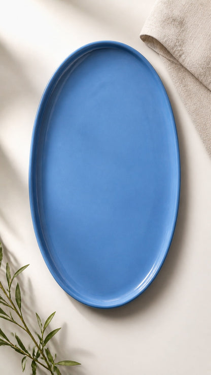 Forget-me-not Blue -  Porcelain Oval Serving Platter.