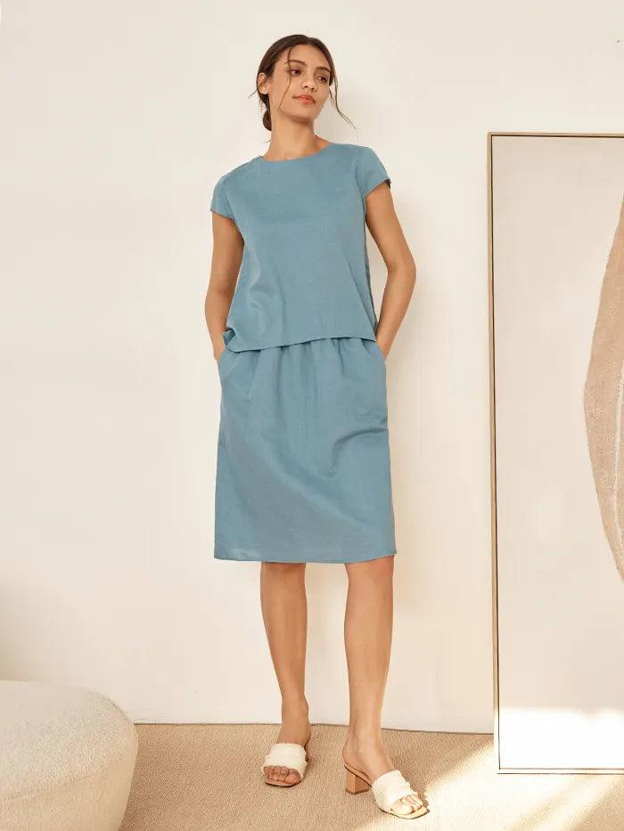 VEDA Blend Cap Sleeve Top & Pencil Skirt Set
