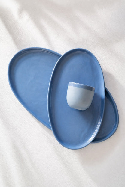 Forget-me-not Blue -  Porcelain Oval Serving Platter.