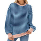 Striped Round Neck Contrast Color Long Sleeve