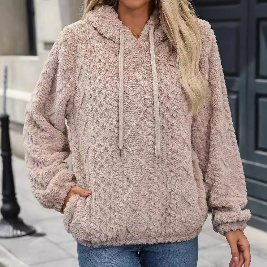 Plush Jacquard Long Sleeve Loose Pullover