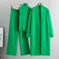 Knitting Suit Women Shawl Turtleneck Vest Wide Leg Pants Three Piece Set