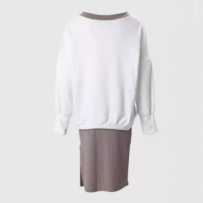 Loose V neck Sweatshirt Pencil Skirt Top Two-Piece Set