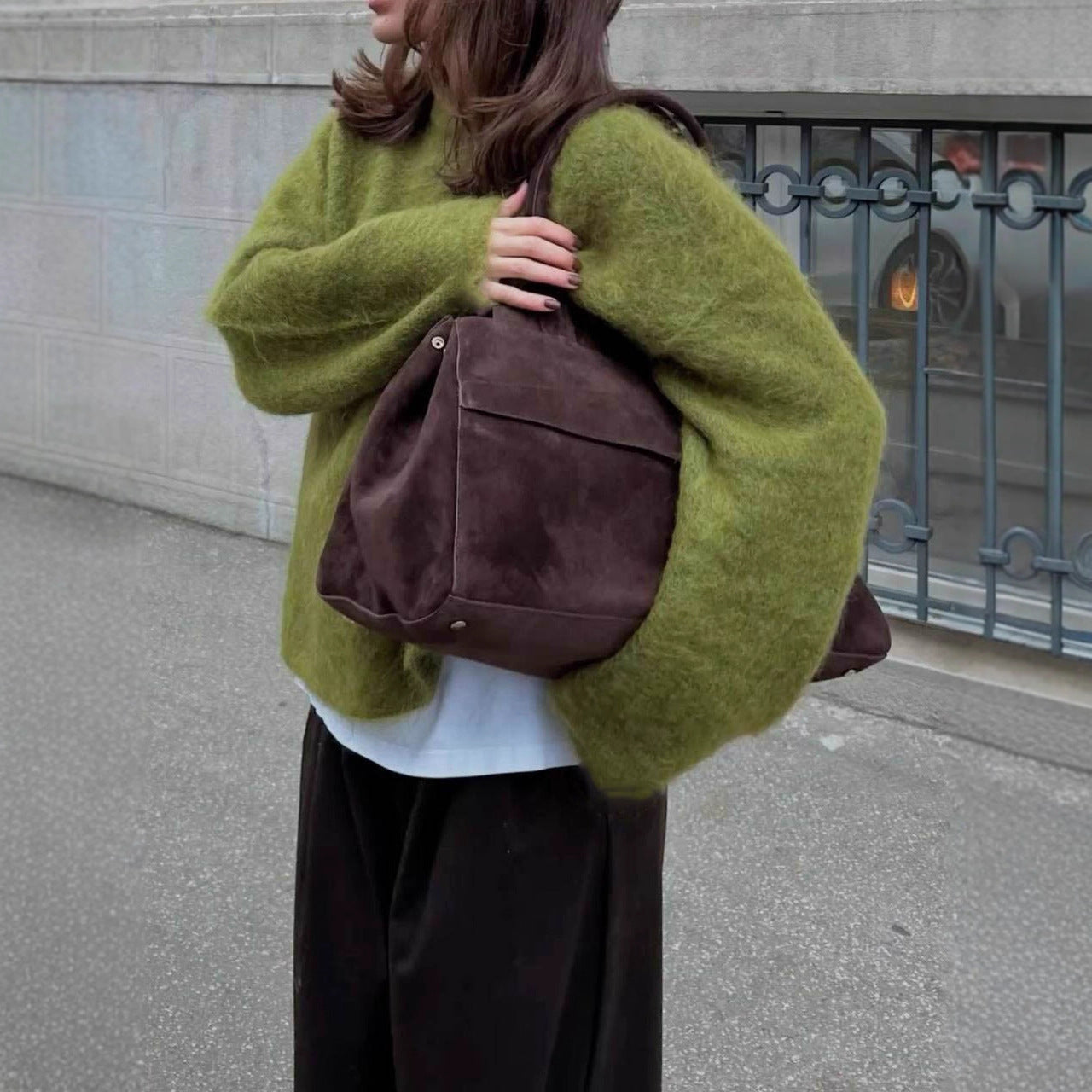 Loose Long Wool Alpaca Round Neck Sweater