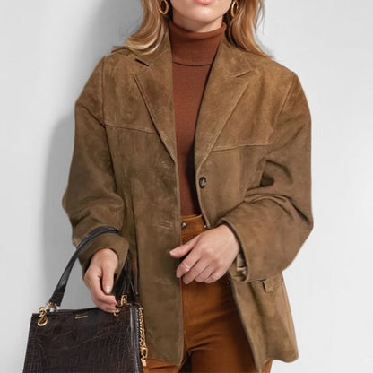 Elegant Retro Brown Loose Long Sleeve Blazer