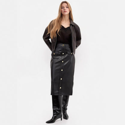 Faux Leather Street High End Straight Skirt