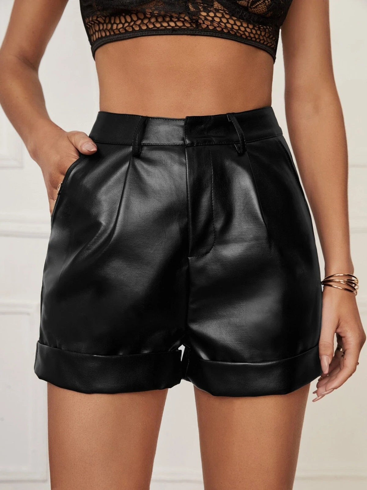 Faux Leather Pleated Shorts