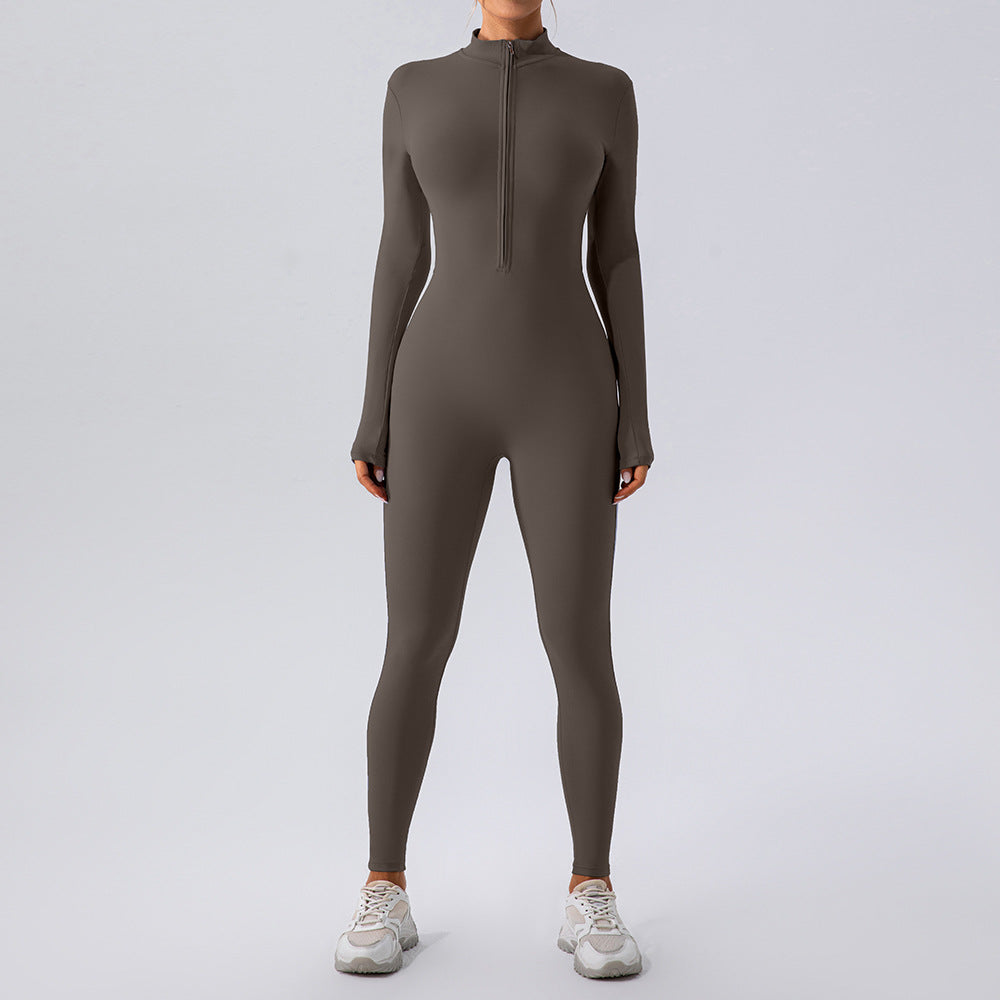 Zipped Nude Feel Long Sleeve Body Suit