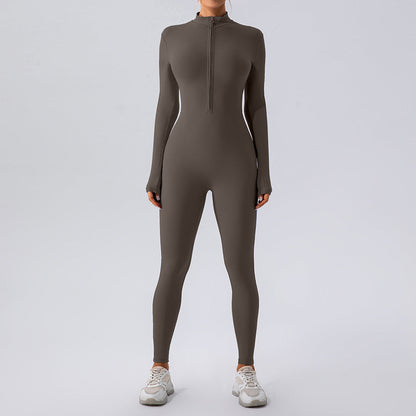 Zipped Nude Feel Long Sleeve Body Suit