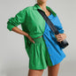 Two Piece Set Solid Color Single Breasted Long Sleeve Collared Shirt Shorts Loose Casual Set