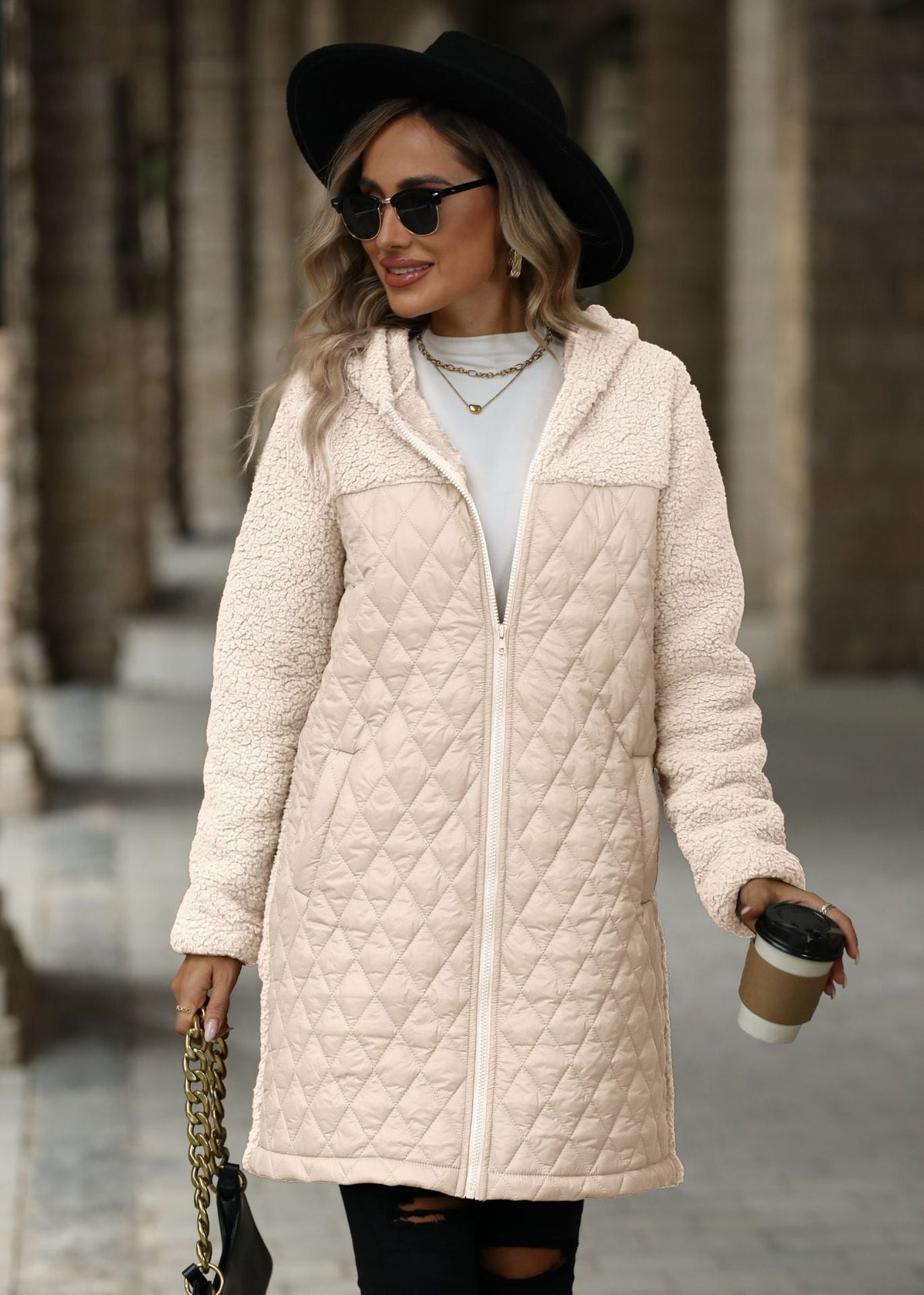 Loose Hooded Zipper Plush Coat
