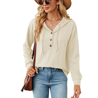 Solid Color Hooded Button Long Sleeve