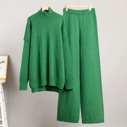 Turtleneck Swater Thickened Knitted Lazy Trouser Suit