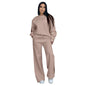 Solid Color Round Neck Long Sleeve Wide Leg Pants Suit