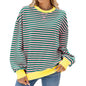 Striped Round Neck Contrast Color Long Sleeve