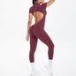 Open Collar Zipper w/ Chest Pad Short Sleeve Skinny One Piece