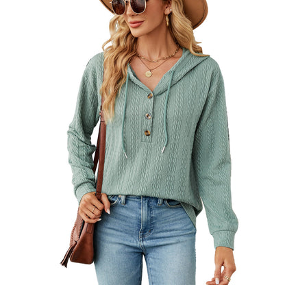 Solid Color Hooded Button Long Sleeve
