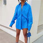 Two Piece Set Solid Color Single Breasted Long Sleeve Collared Shirt Shorts Loose Casual Set