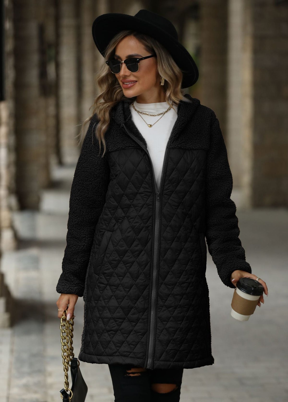 Loose Hooded Zipper Plush Coat